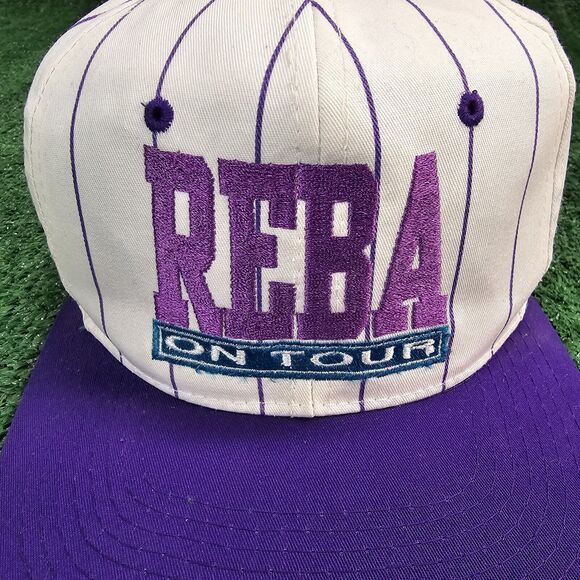 Vintage Reba McEntire On Tour Striped Hat SnapBack White & Purple Vtg 90s Cap - Picture 3 of 9